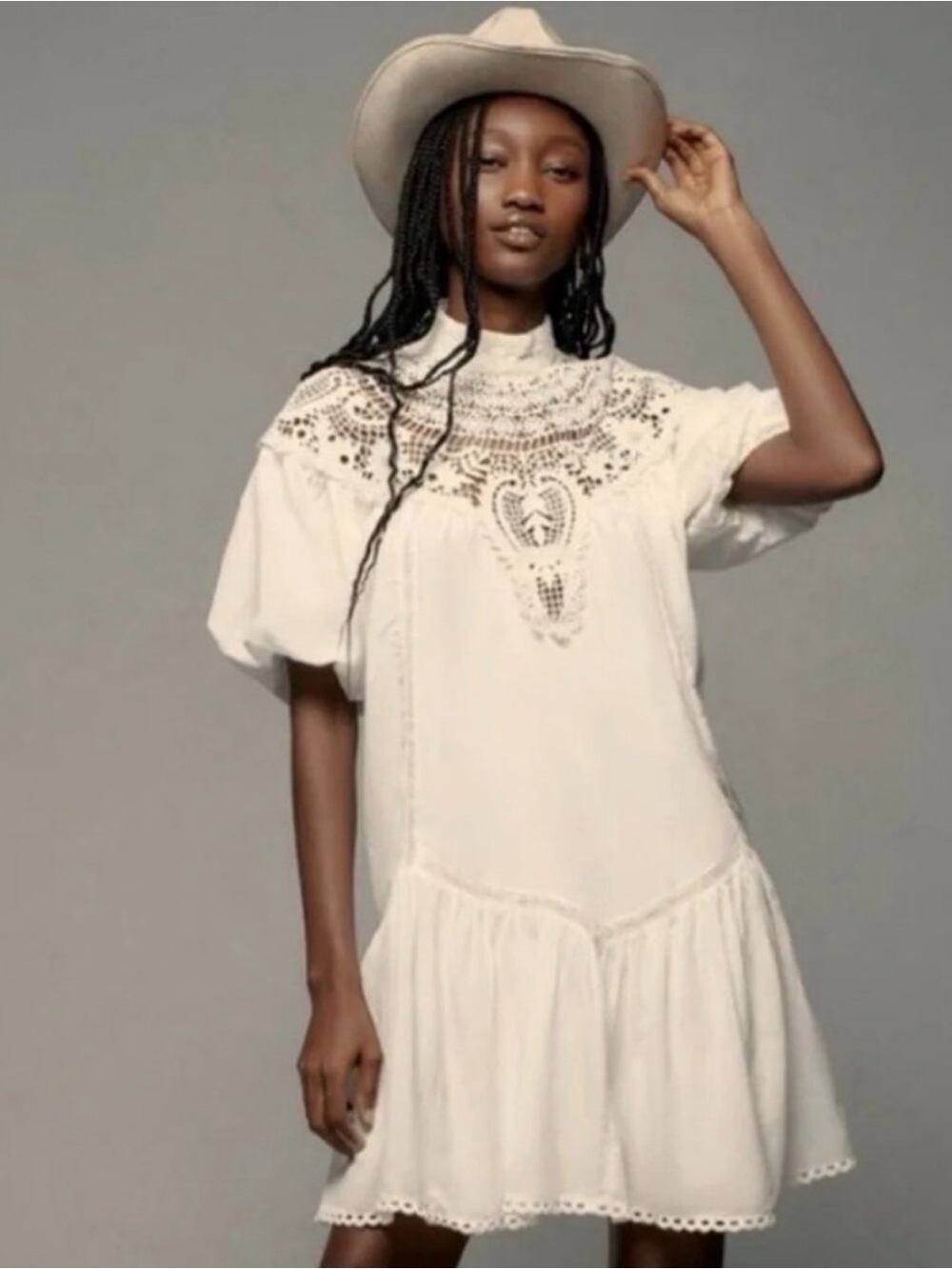 Anthropologie crochet lace high neck dress NWT XS